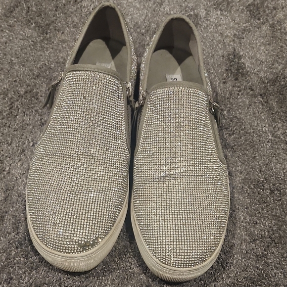 Steve Madden Silver Rhinestone Slip-On Loafers - Picture 1 of 4